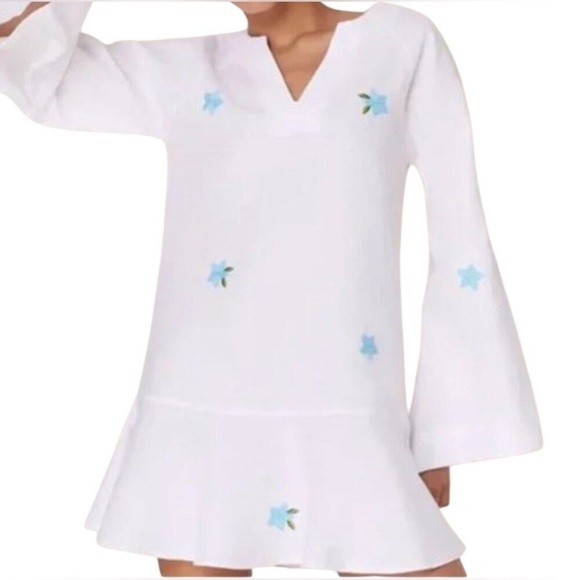 NWT $259 FANM MON x ANDIE The Serik Mini Dress Linen Embroidered Floral White S - Picture 2 of 5